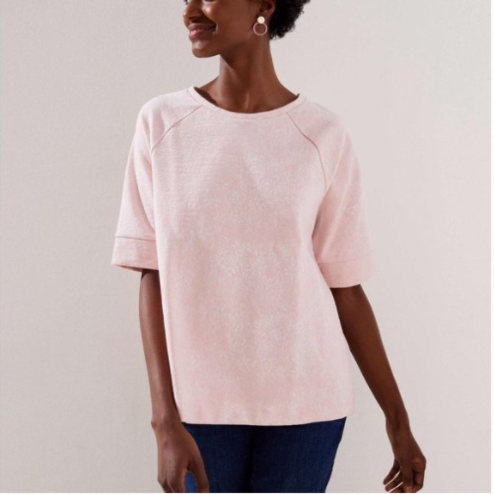Loft Floral Jacquard Raglan Tee in Pink Size XS